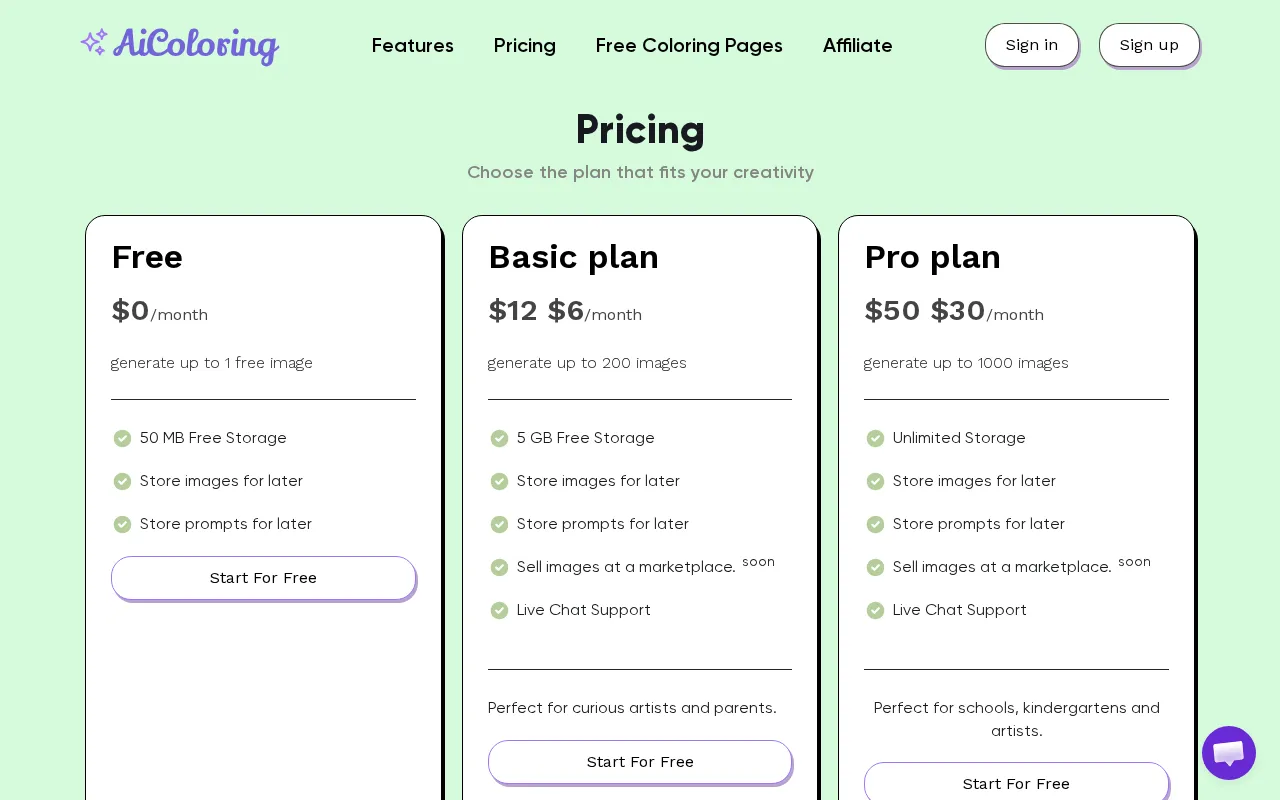 AiColoring.Art — pricing page
