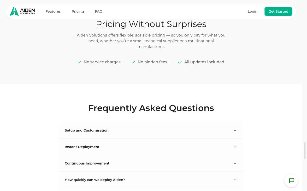 Aiden Solutions — pricing page