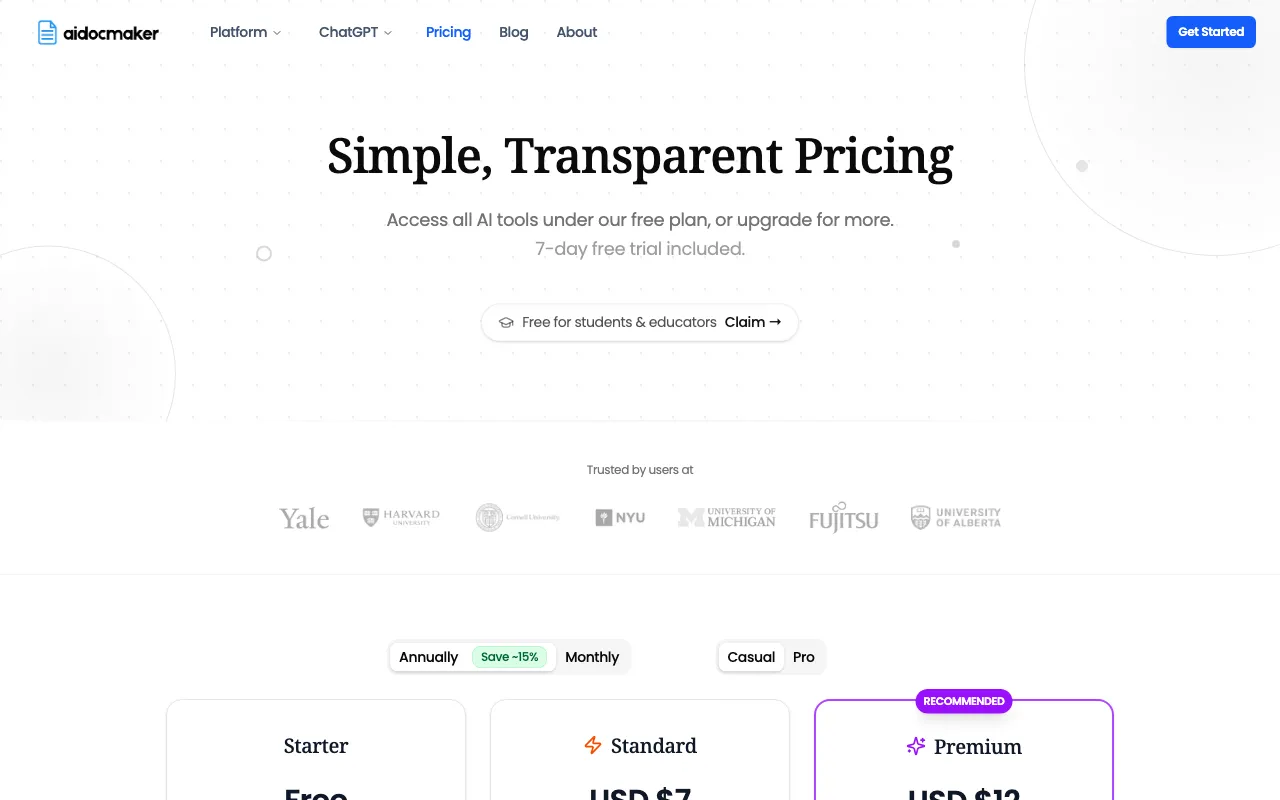 AI Doc Maker — pricing page