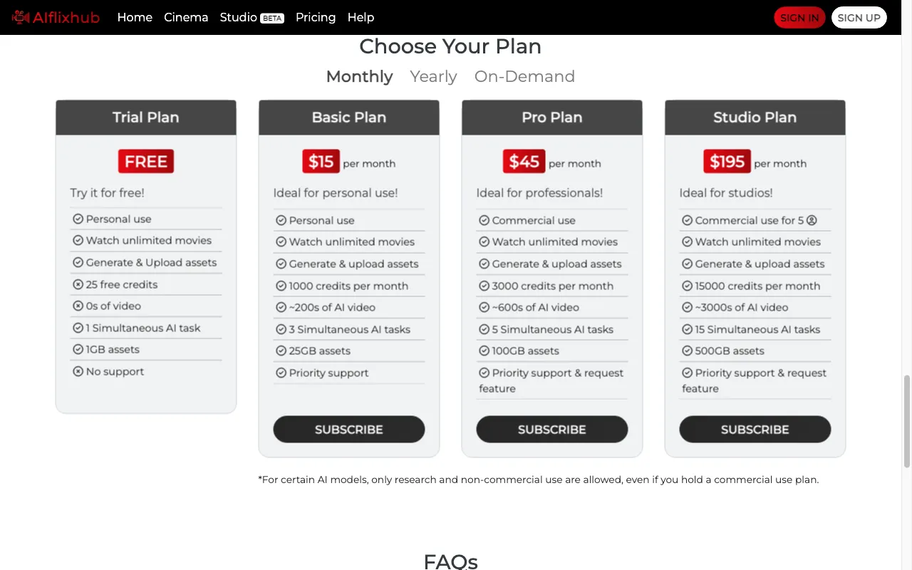 AIflixhub — pricing page