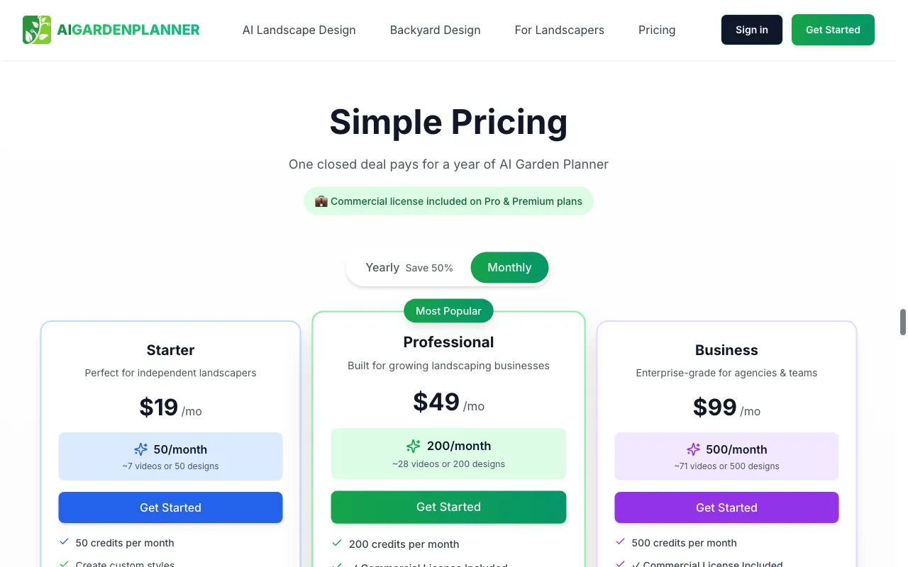 AI Garden Planner — pricing page