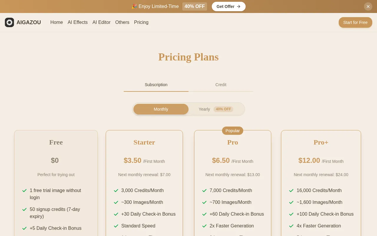 AIGAZOU 1 — pricing page