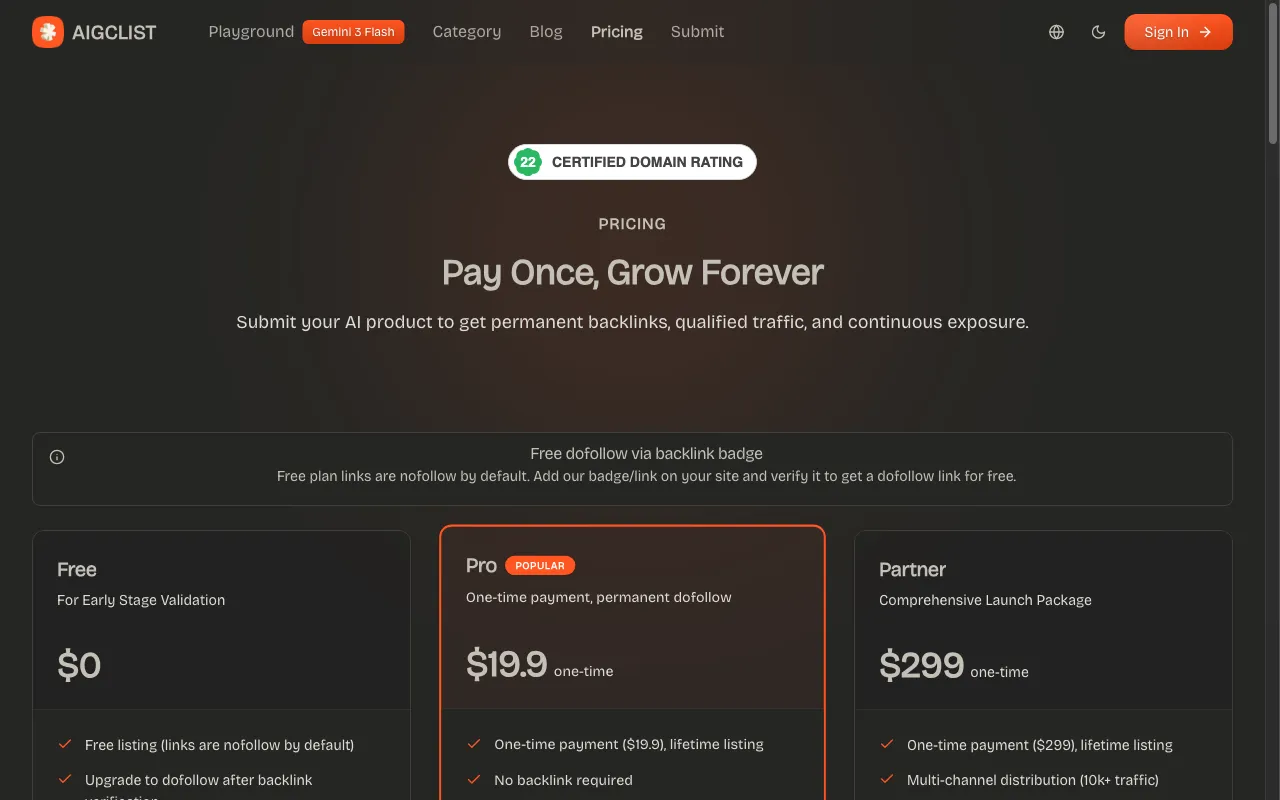 aigclist — pricing page