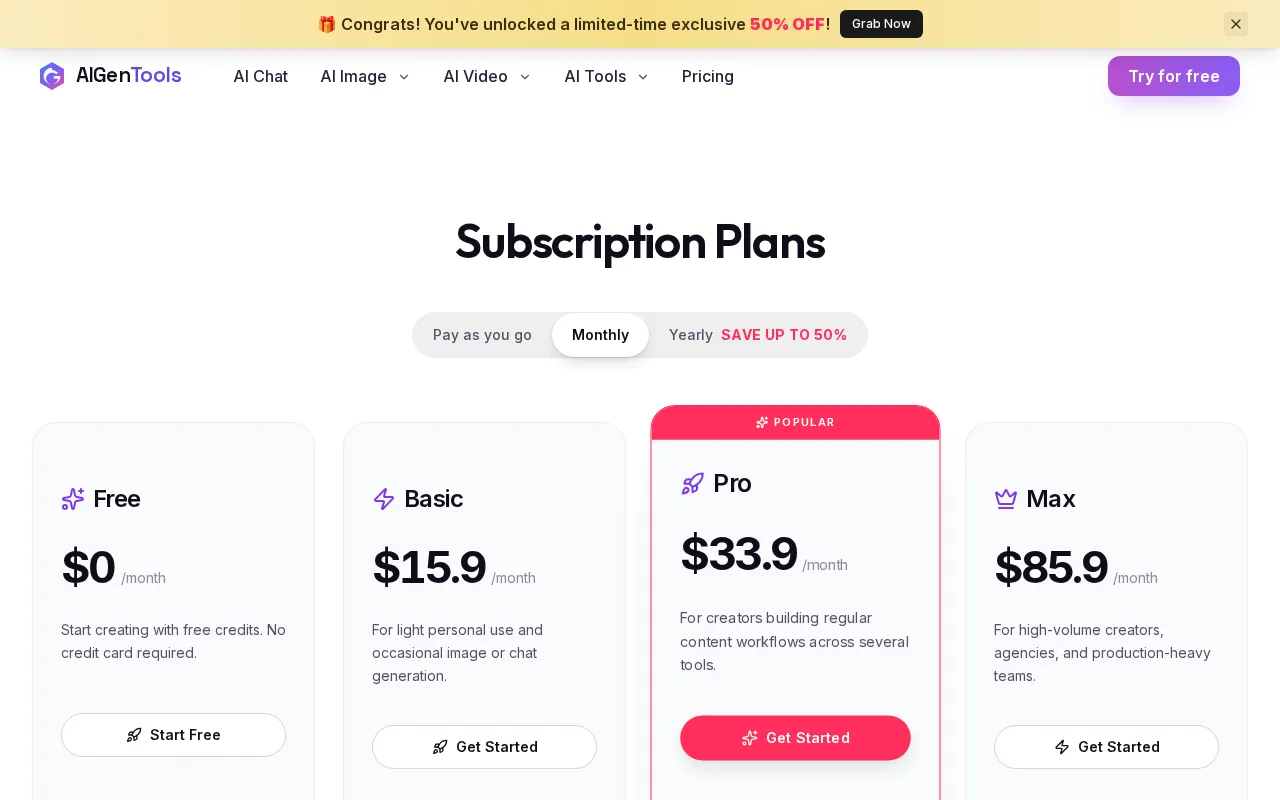AIGenTools — pricing page
