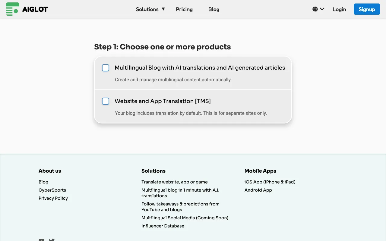 Aiglot — pricing page