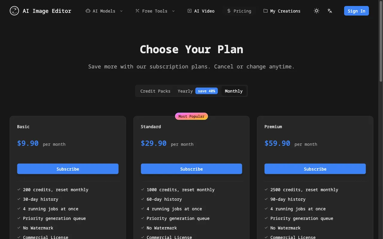 aiimageedit.ai — pricing page