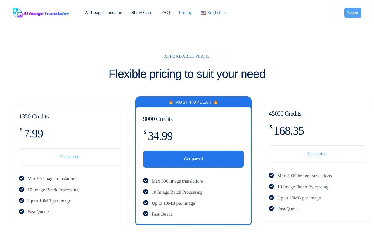 aiimagetranslator.io — pricing page