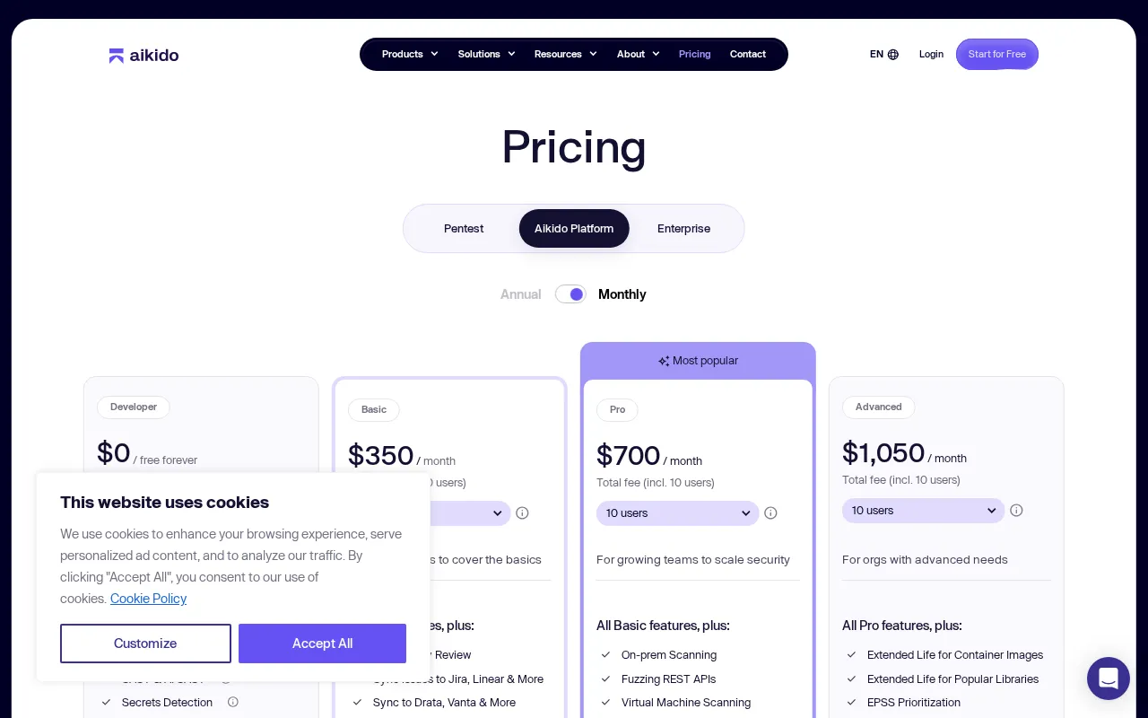 Aikido Security — pricing page