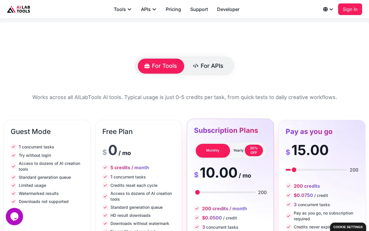 AILab Tools — pricing page
