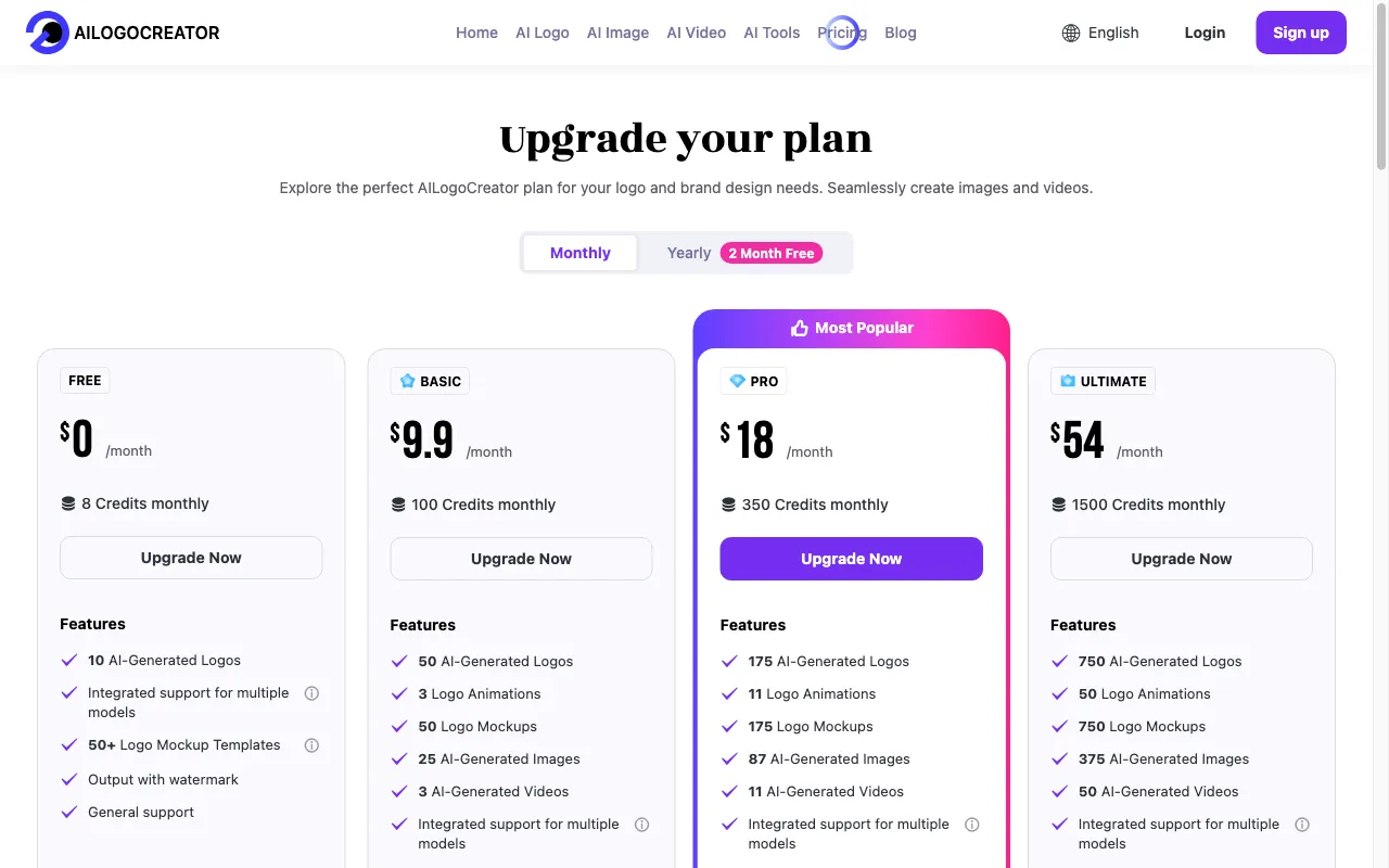 Ailogocreator — pricing page