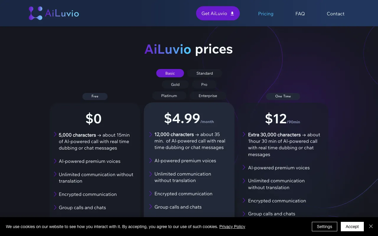 AiLuvio — pricing page