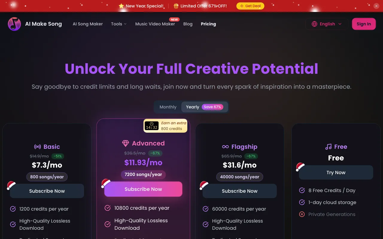 AIMakeSong — pricing page