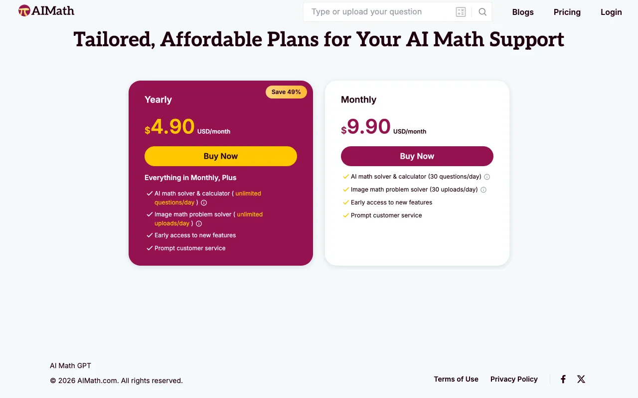 AIMath.com — pricing page