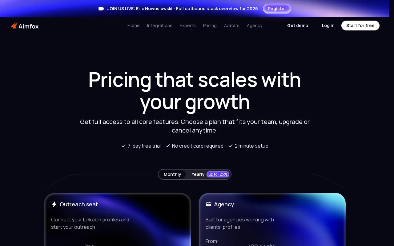 Aimfox — pricing page