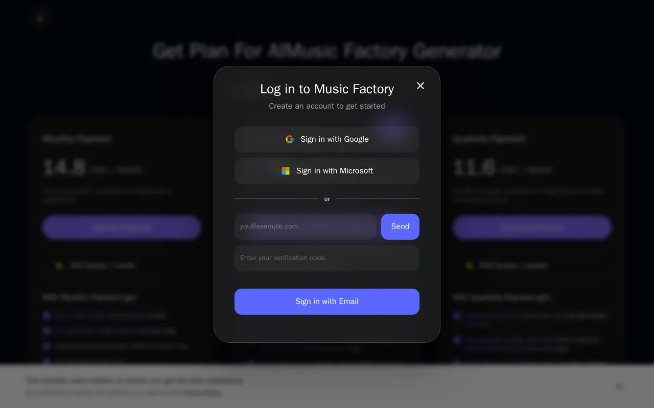 Aimusicfactory — pricing page