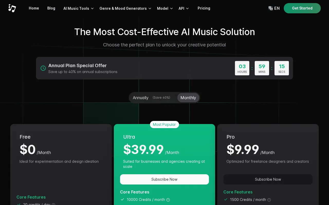 AIMusic.so — pricing page