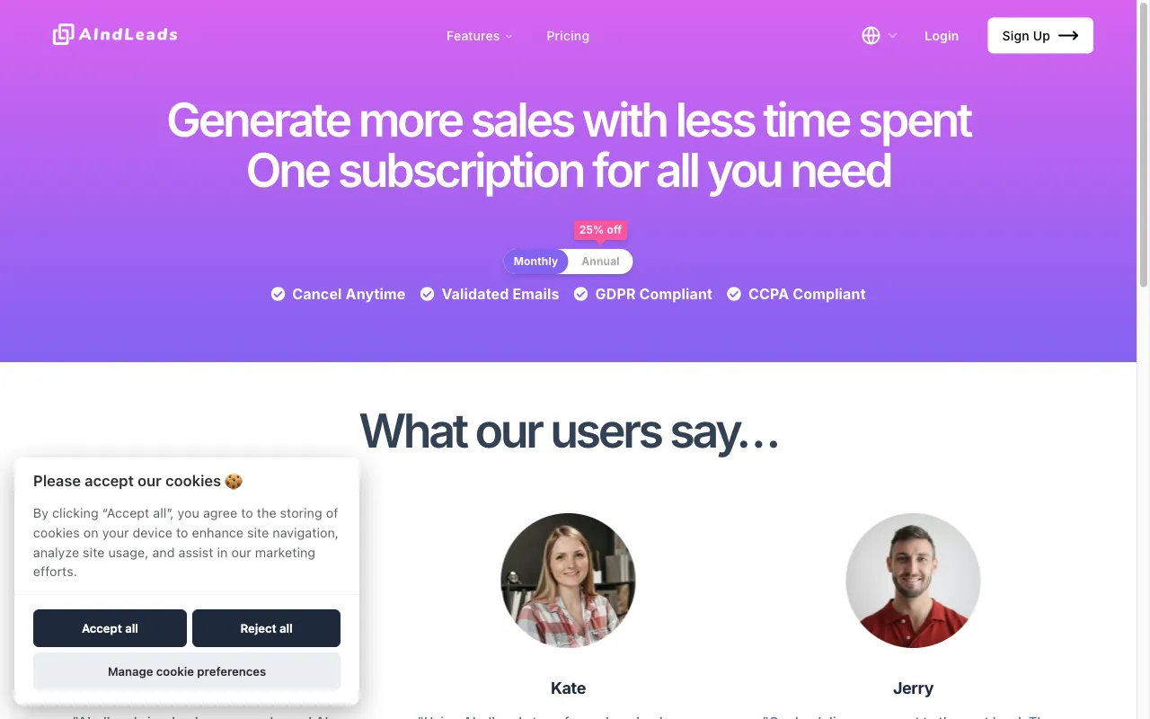 AIndLeads — pricing page