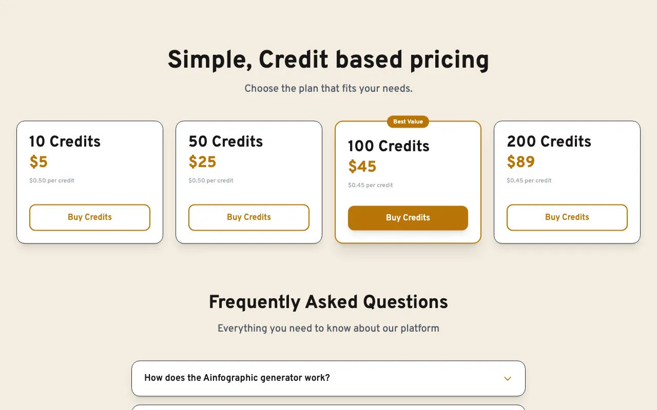 Ainfographic — pricing page