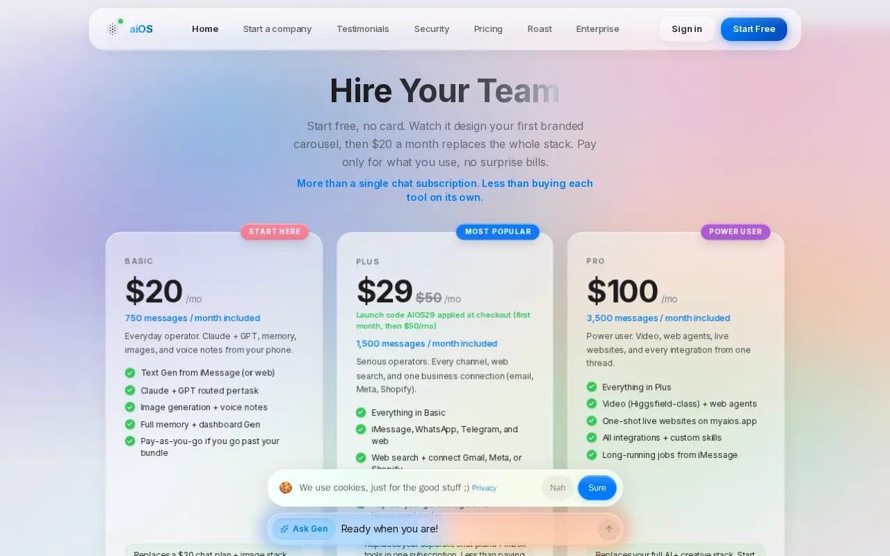aiOS — pricing page