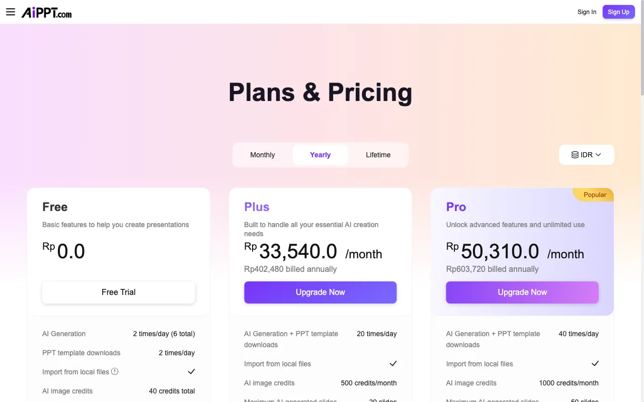 AiPPT — pricing page