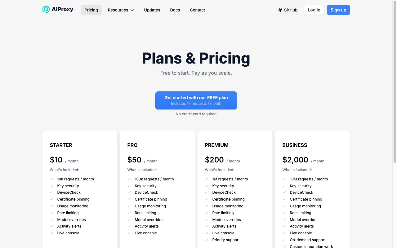 AIProxy — pricing page