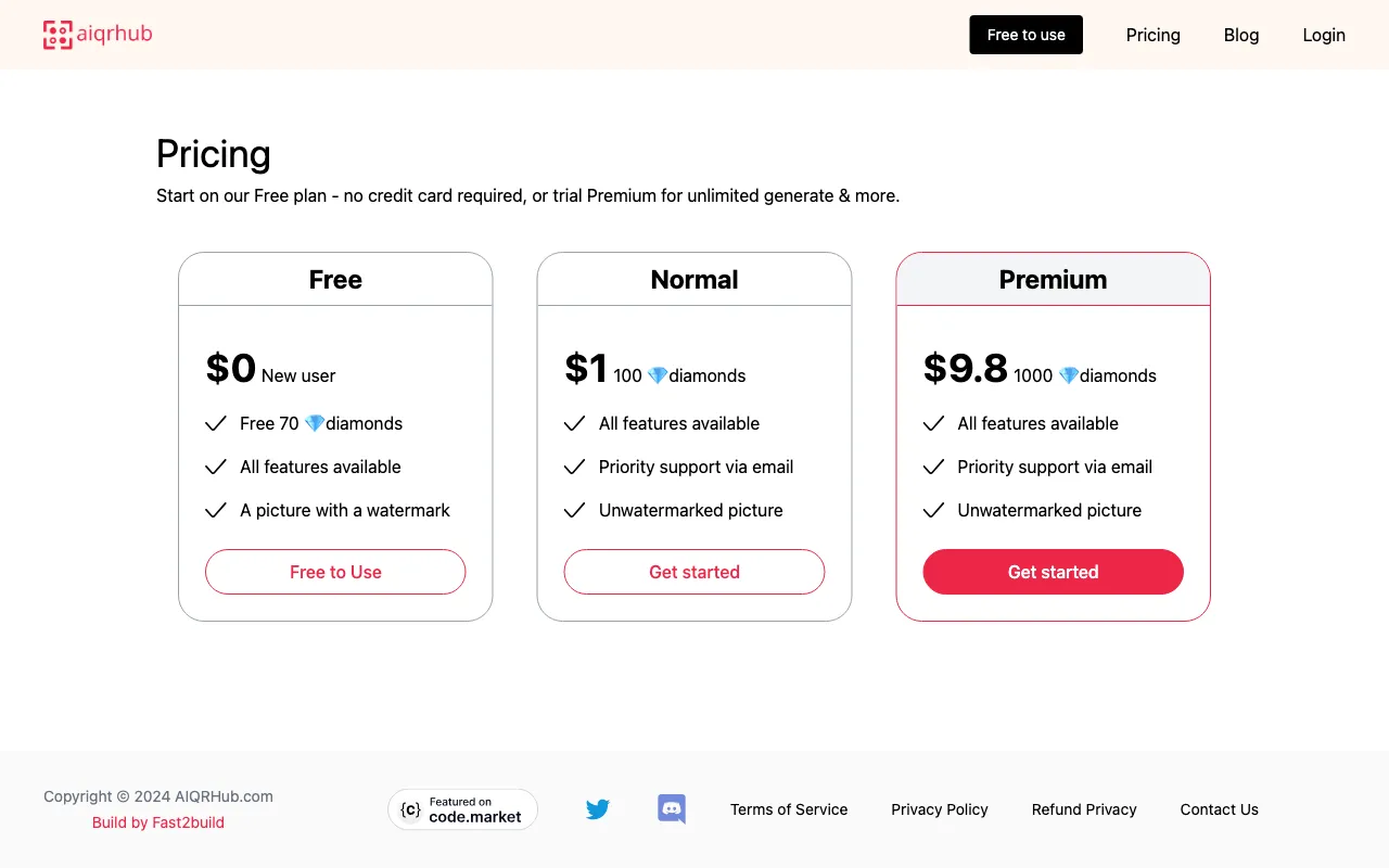 AIQRHub — pricing page