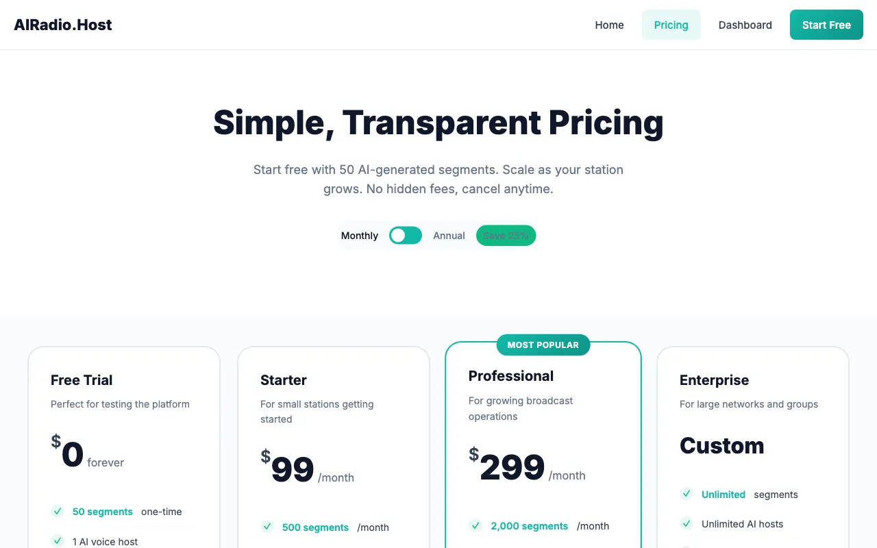 AIRadio.Host — pricing page
