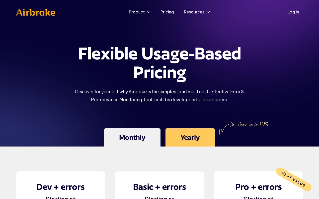 Airbrake — pricing page