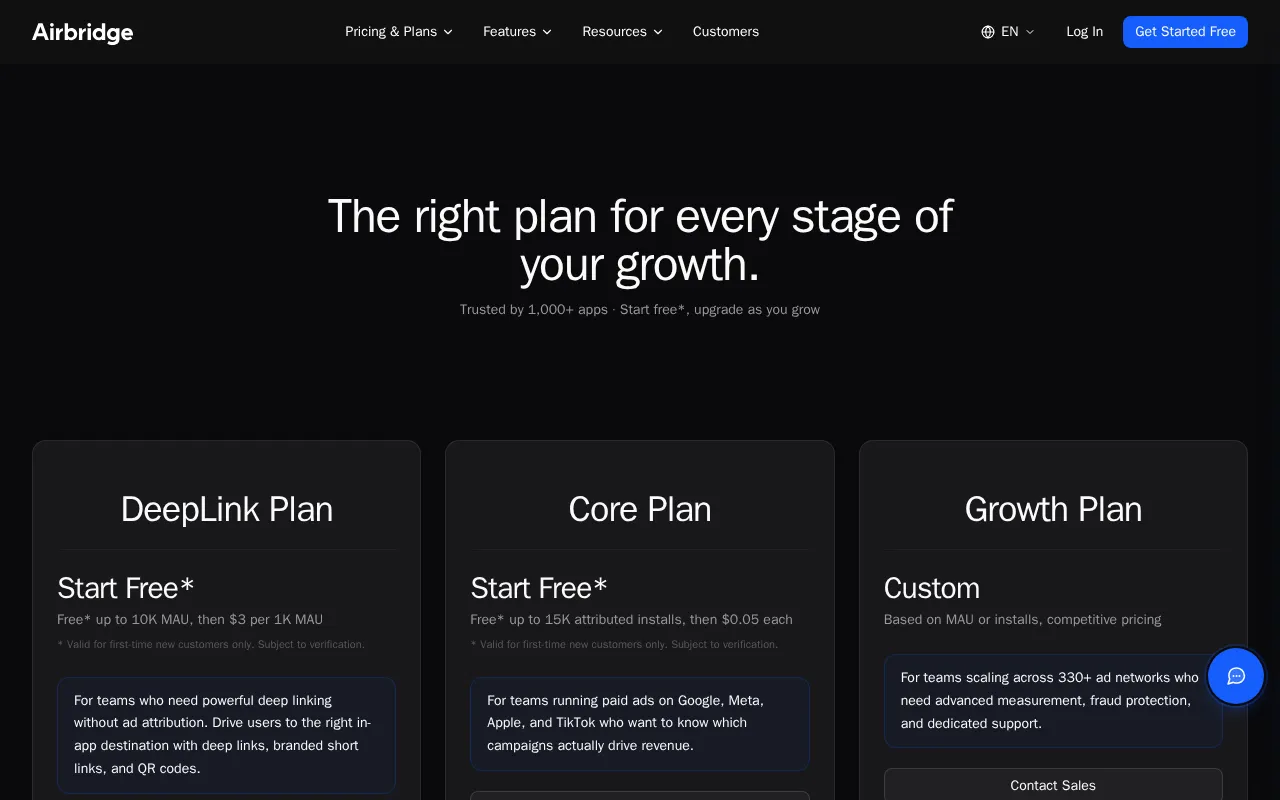 Airbridge — pricing page