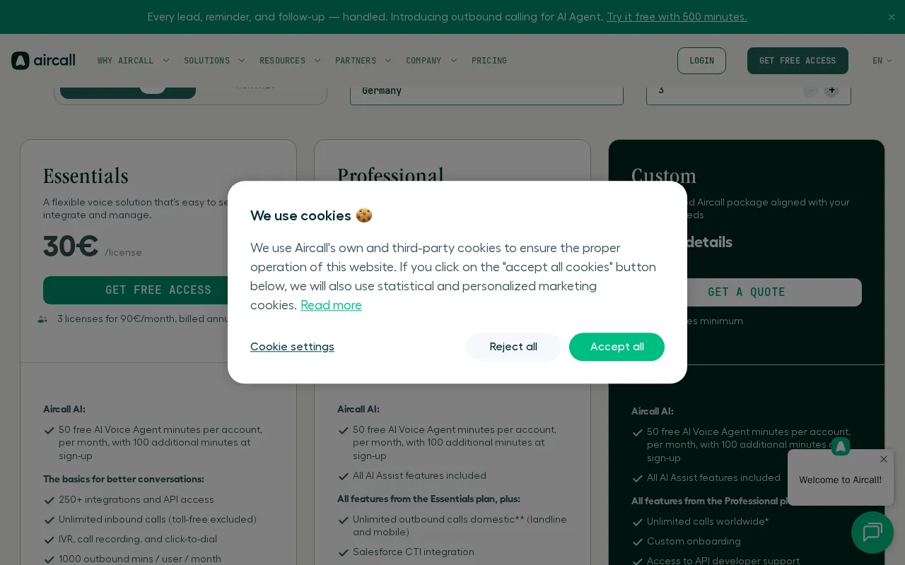 Aircall — pricing page