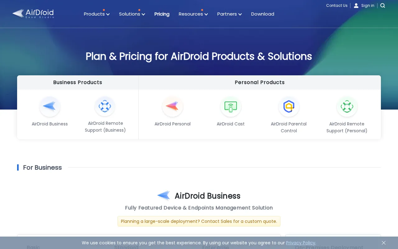 AirDroid — pricing page