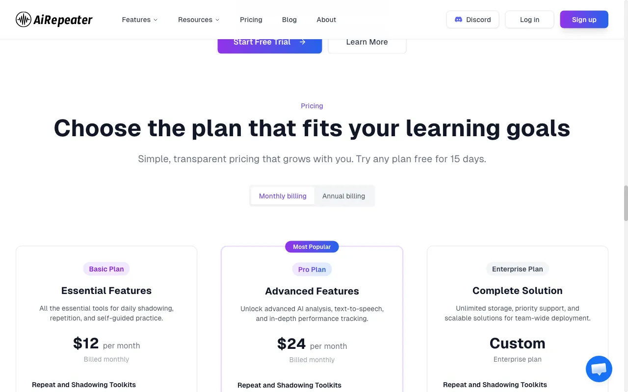 AiRepeater — pricing page
