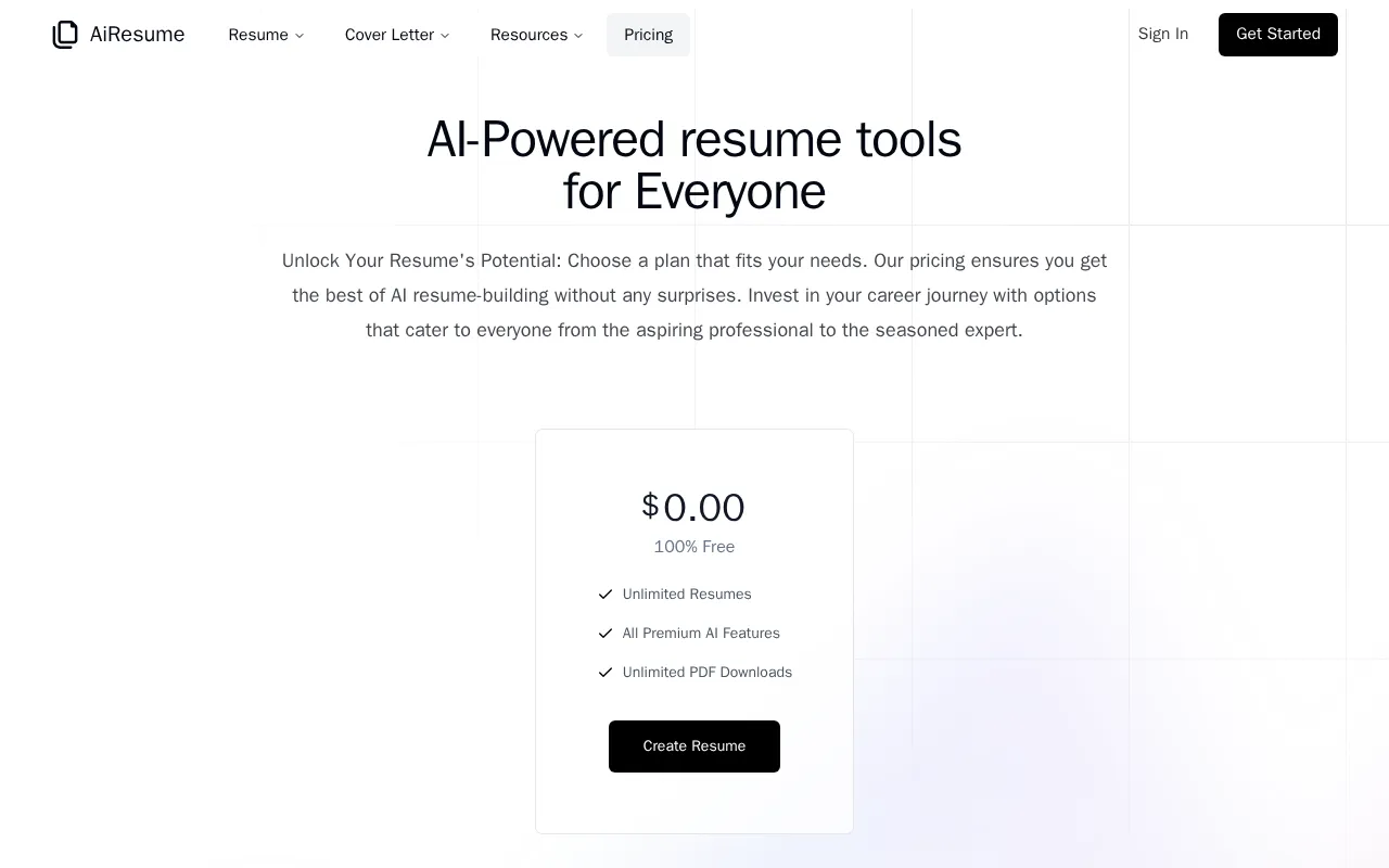AiResume — pricing page