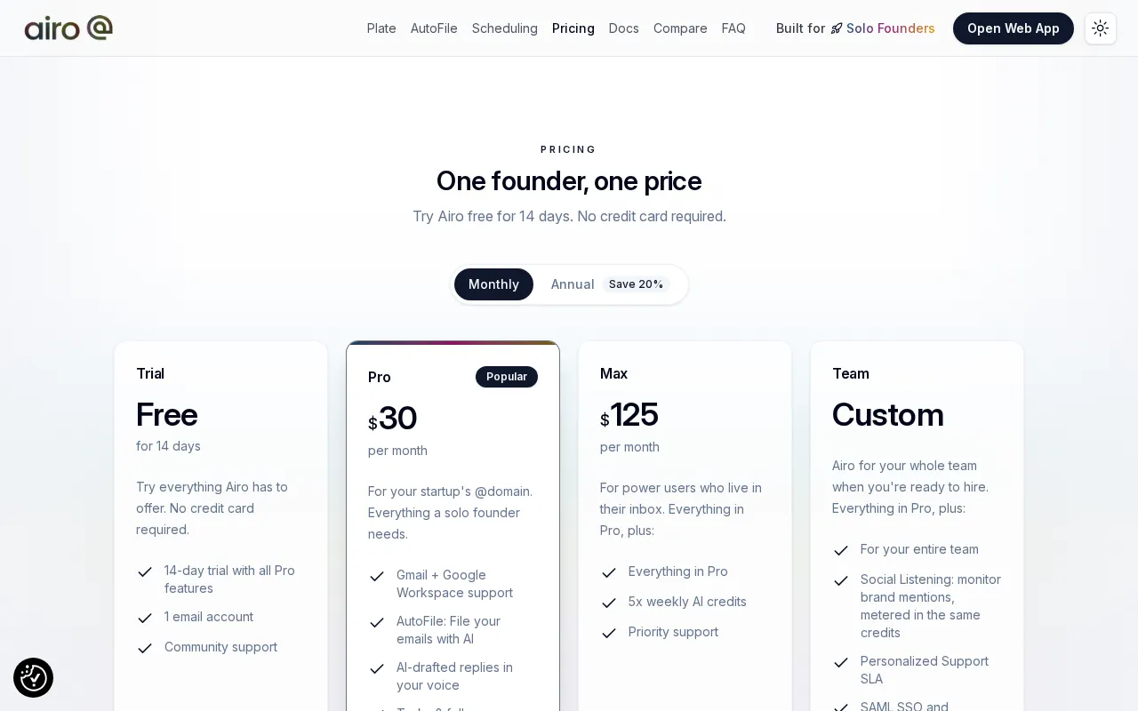 Airo Mail — pricing page