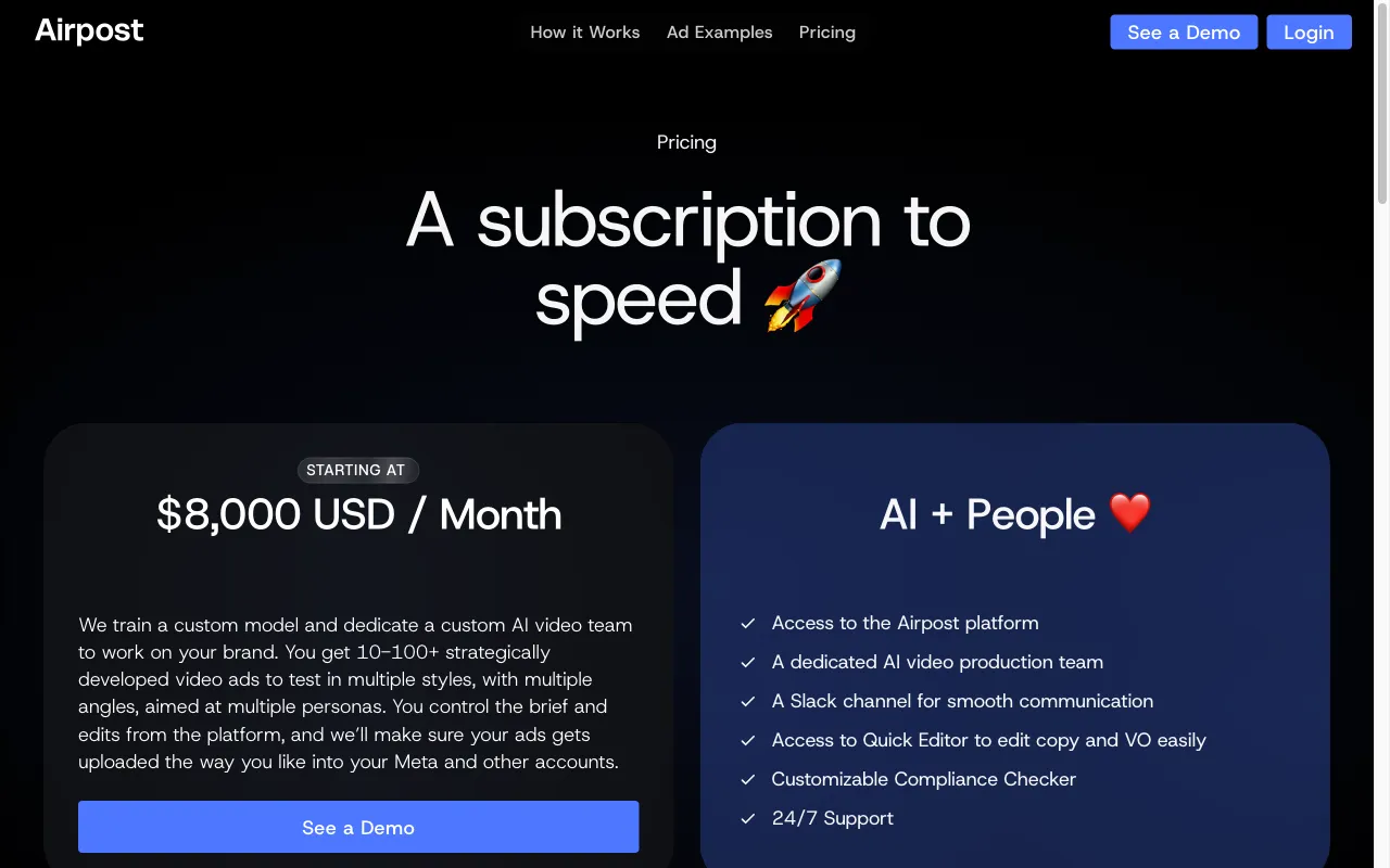 Airpost — pricing page
