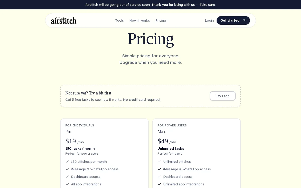 Airstitch — pricing page