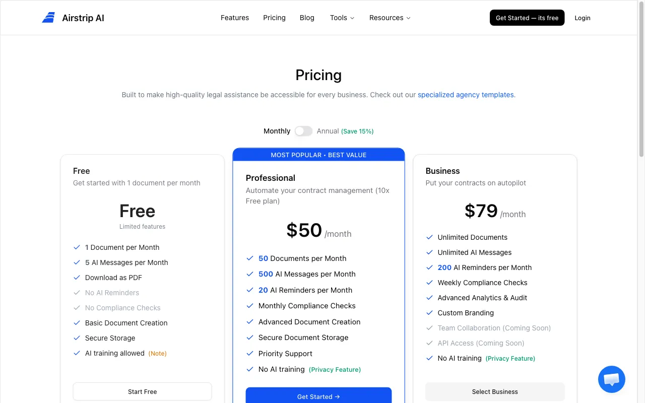 Airstrip AI — pricing page