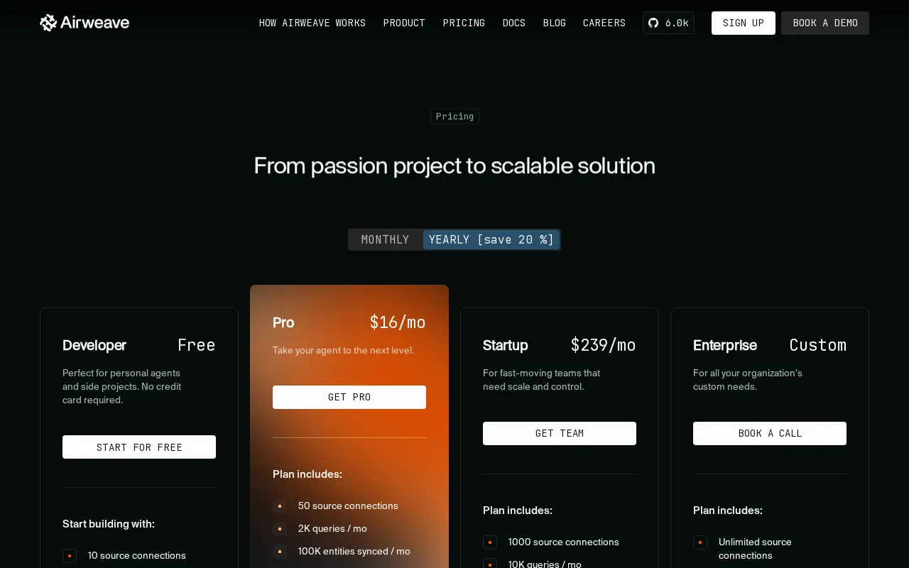 Airweave — pricing page