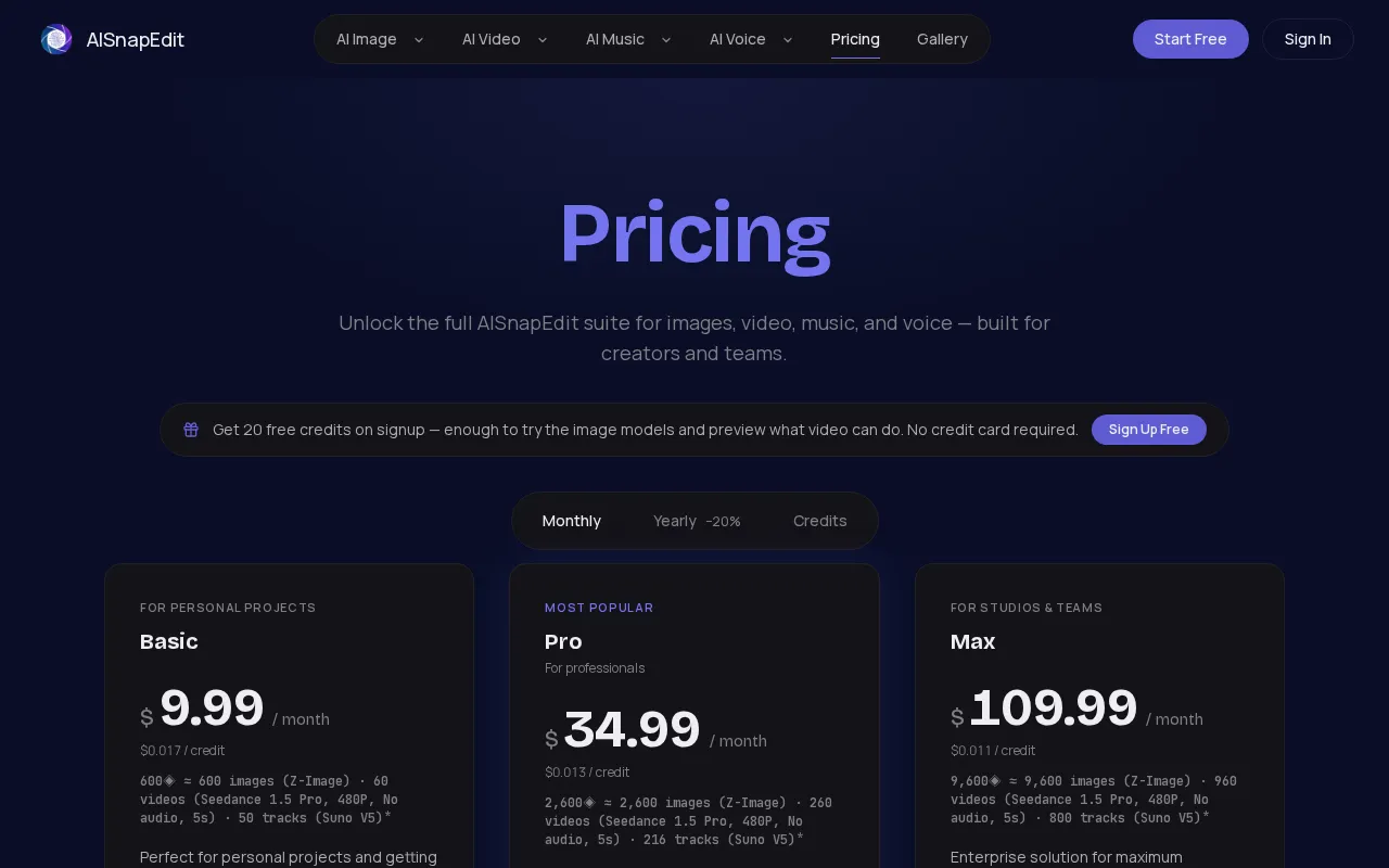 AISnapEdit — pricing page