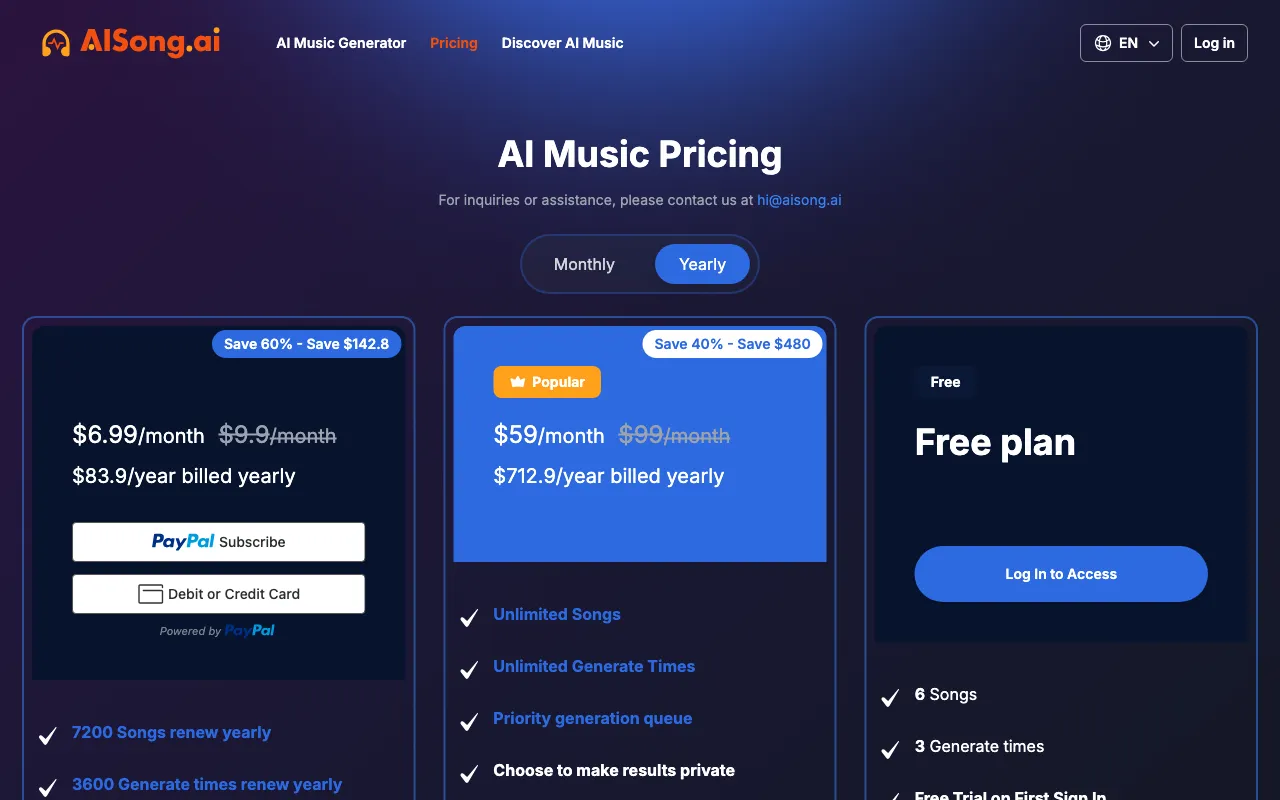AISong.ai — pricing page