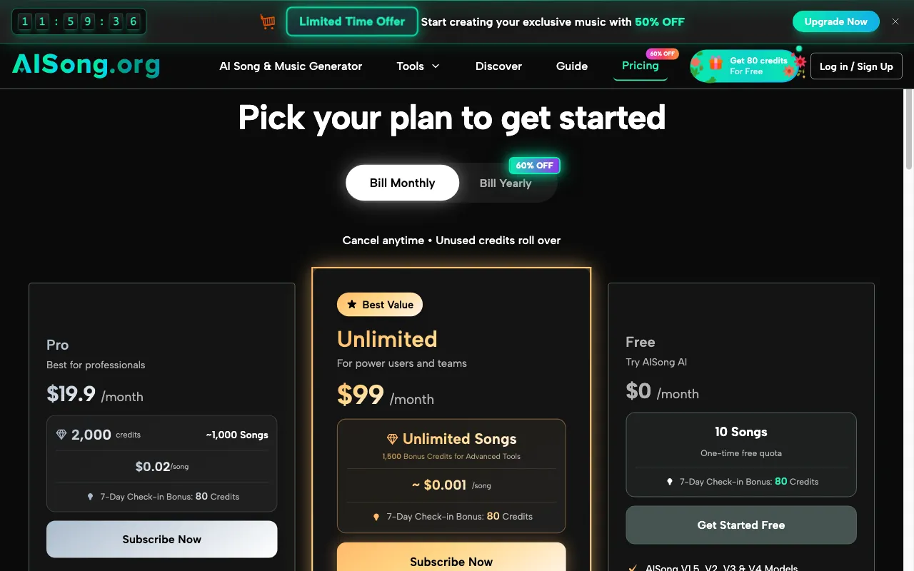 AISong.org — pricing page