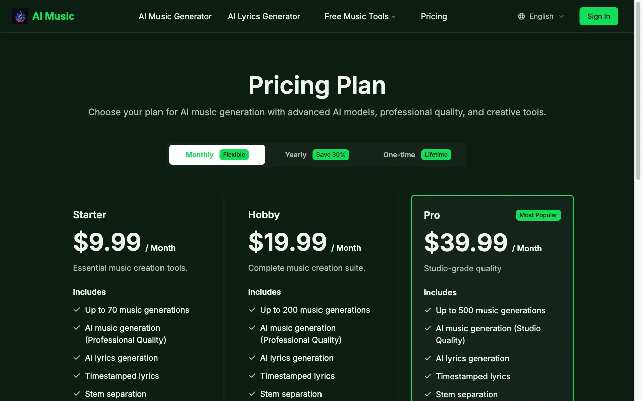 aisongcreator — pricing page