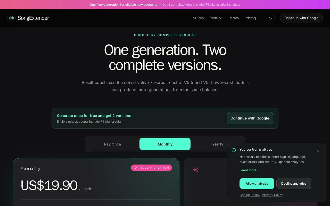 SongExtender — pricing page