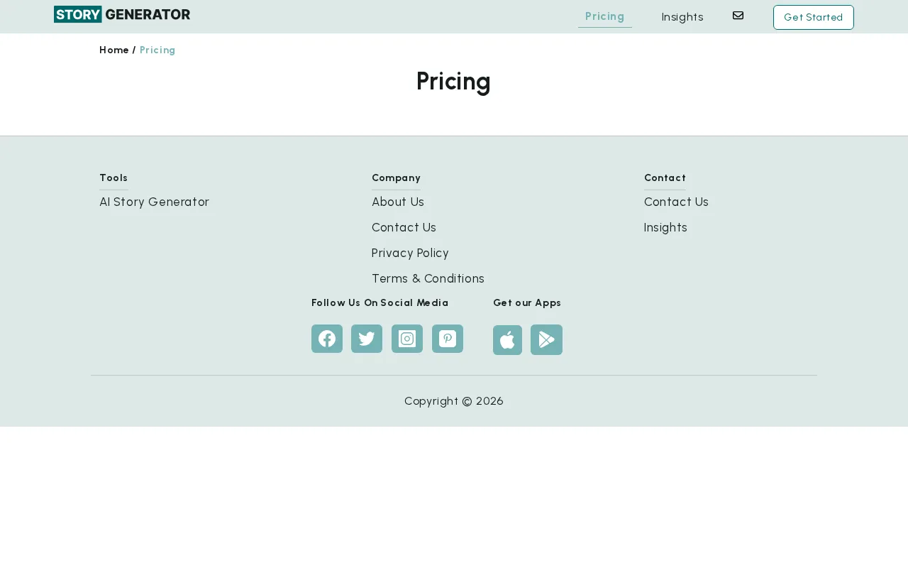 AIStoryGenerator.com — pricing page