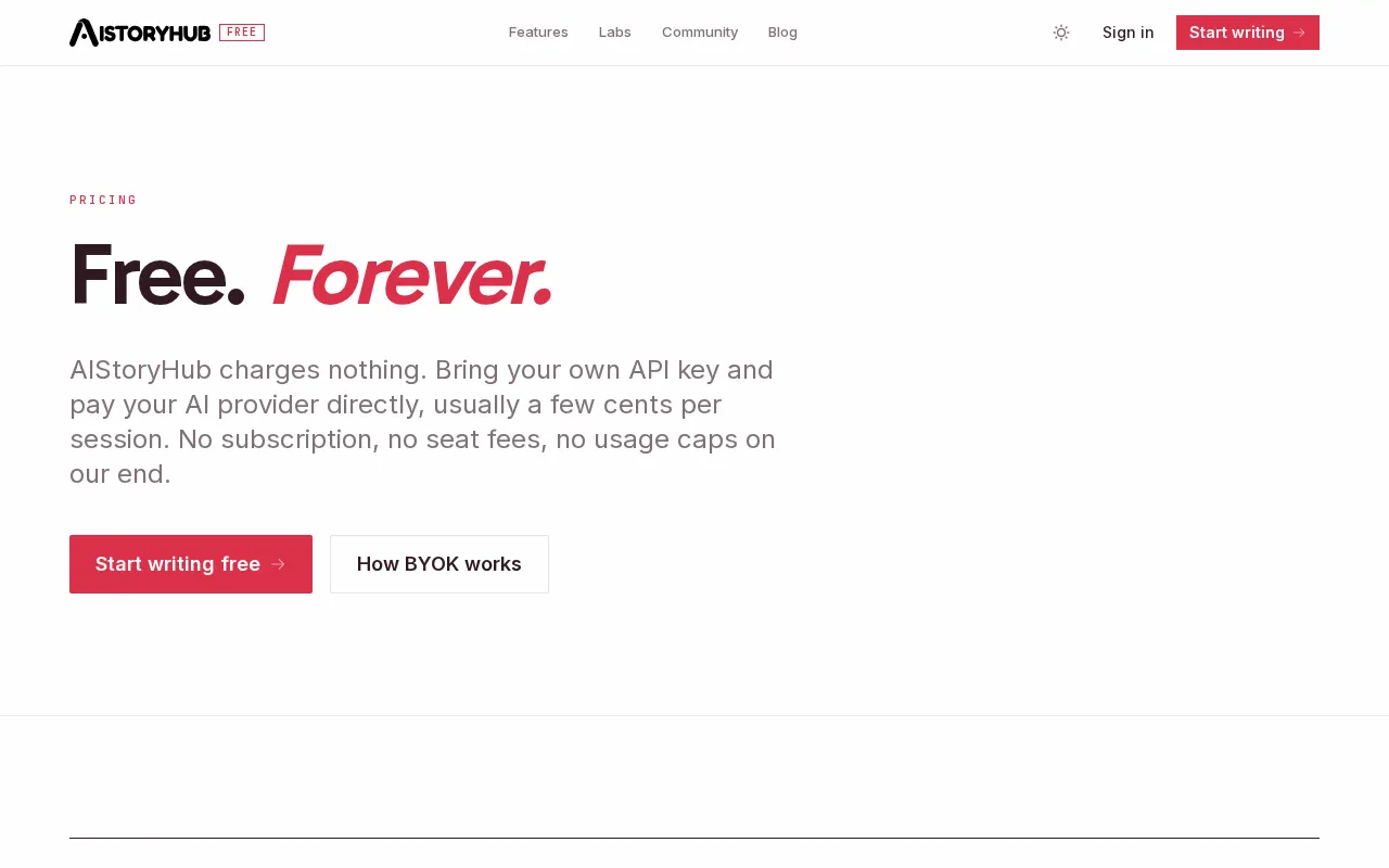 AIStoryHub — pricing page
