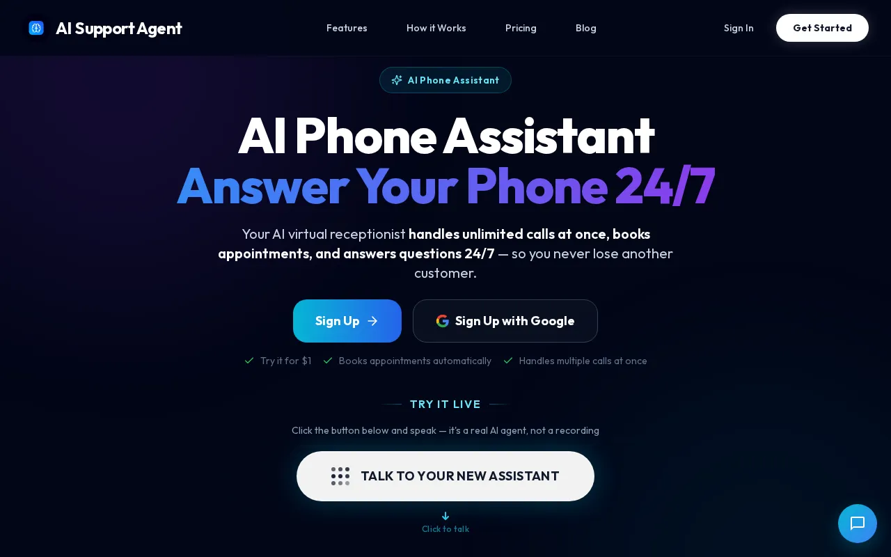 AI Phone Assistant — pricing page