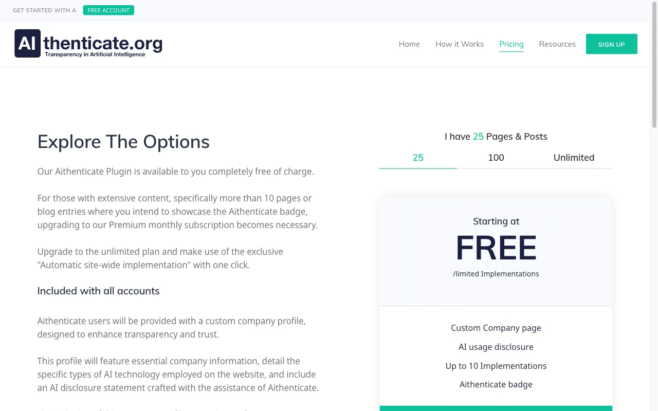 Aithenticate — pricing page