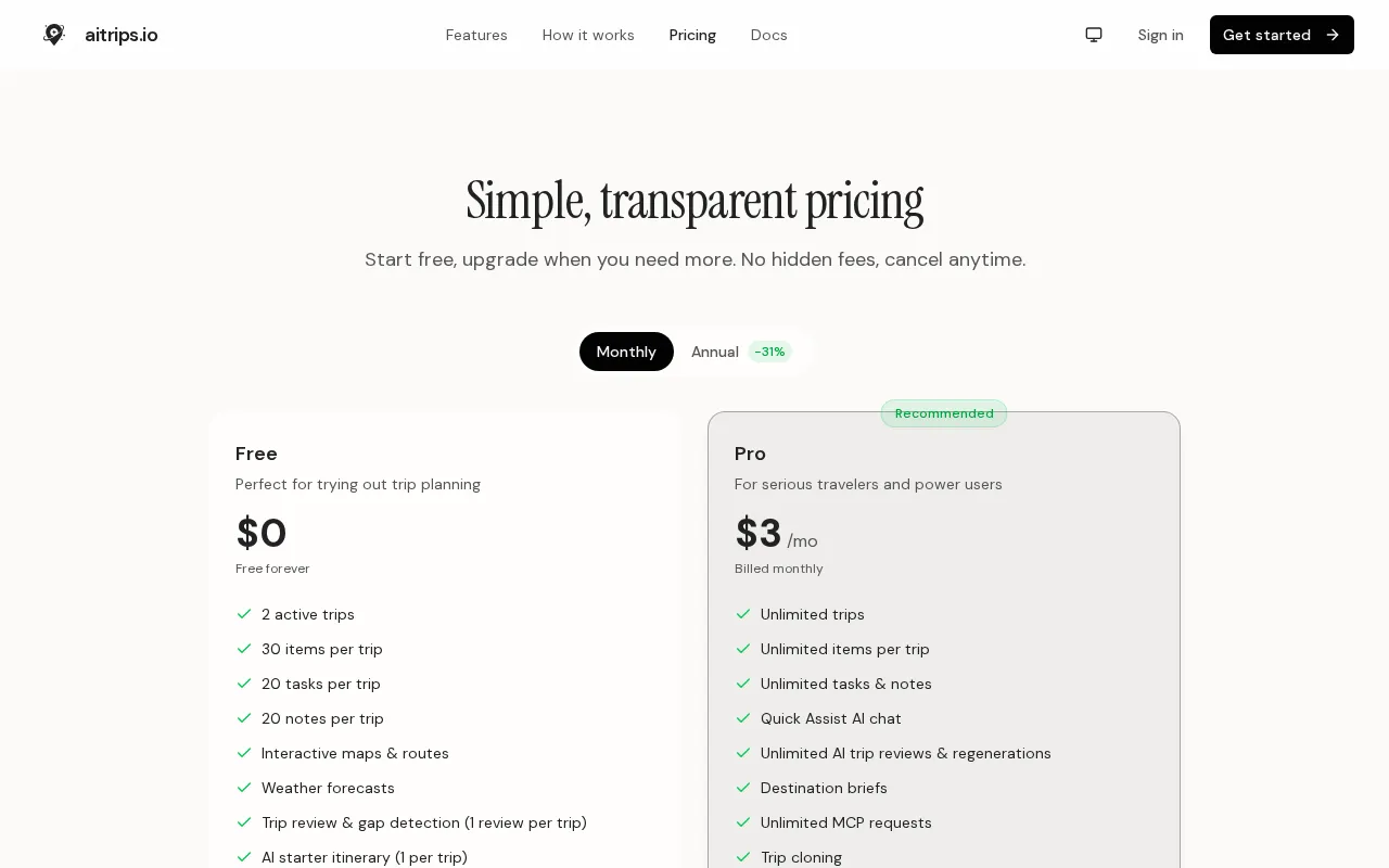 aitrips.io — pricing page