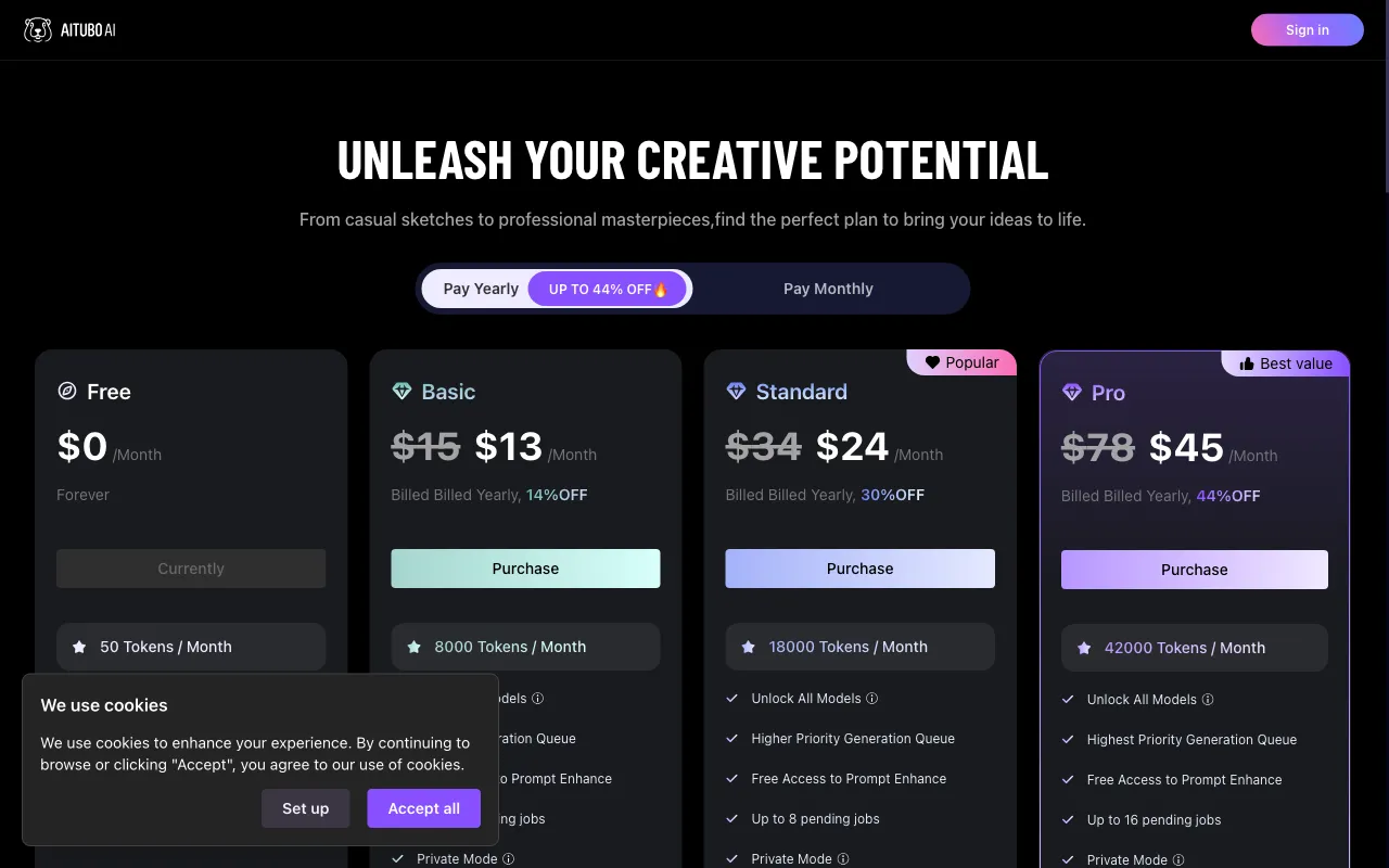 Aitubo — pricing page