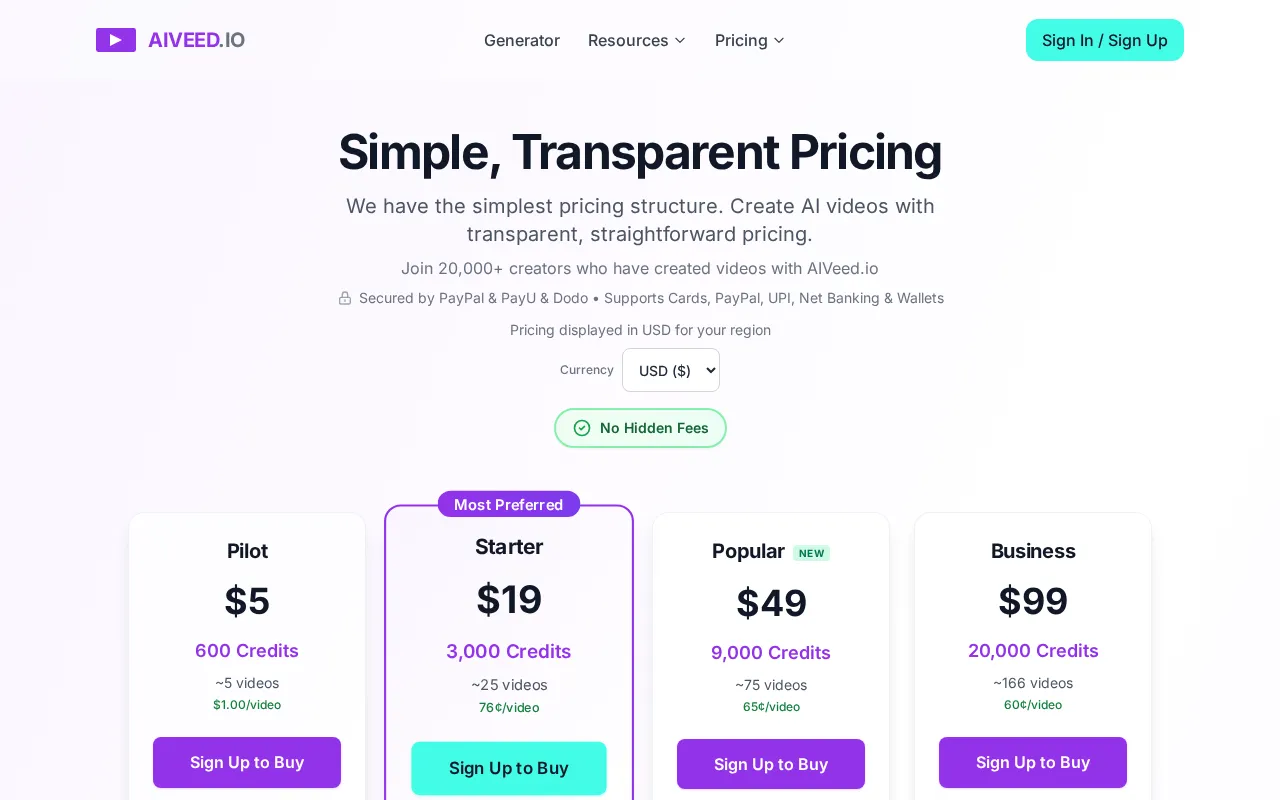 AIVeed — pricing page